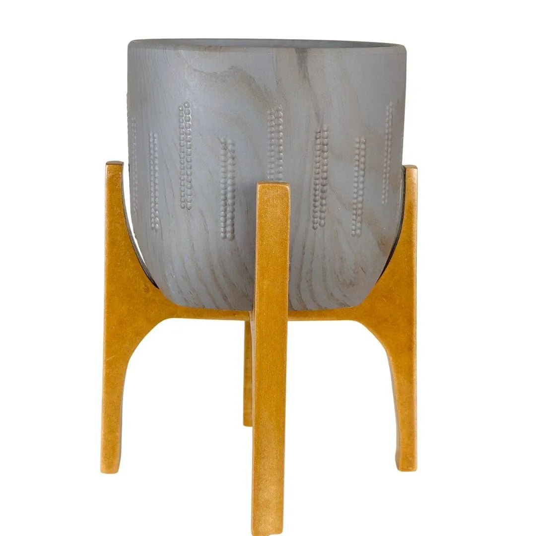 Vaso Cachepot Linha Genebra com Suporte de Madeira Alto