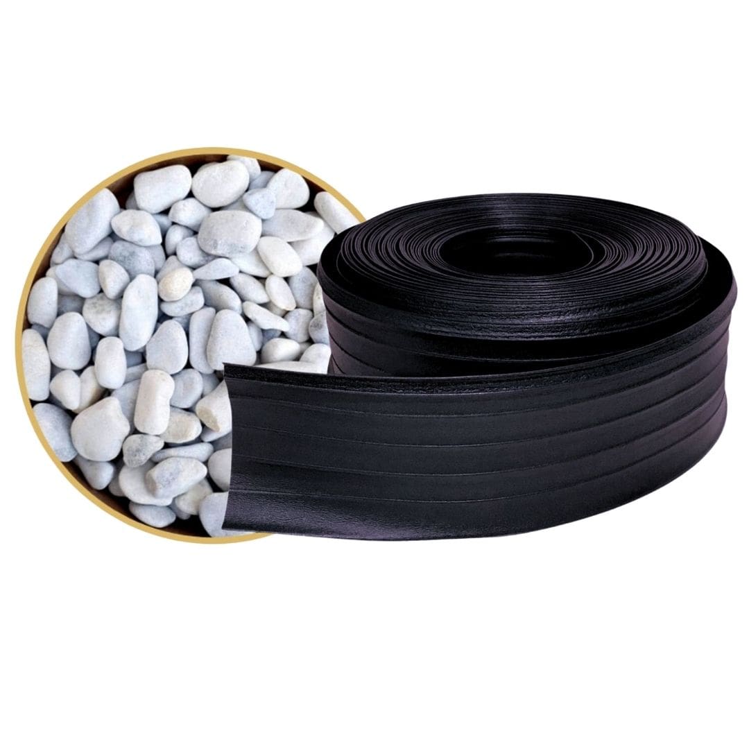 Limitador de Grama + Pedra Dolomita Branca Decoração Jardim