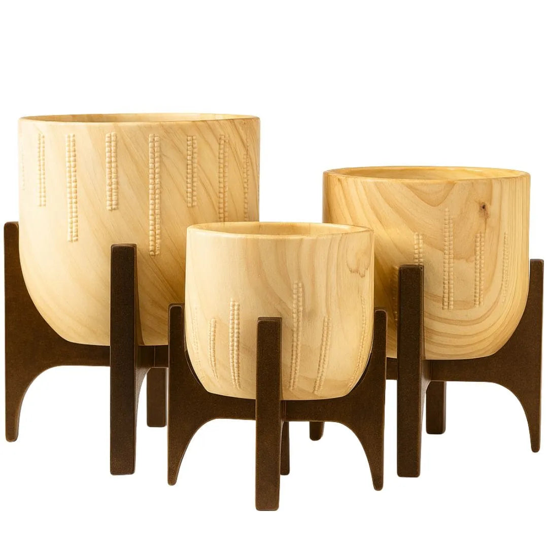 Kit 3 Vasos Genebra com Suporte de Madeira Baixo