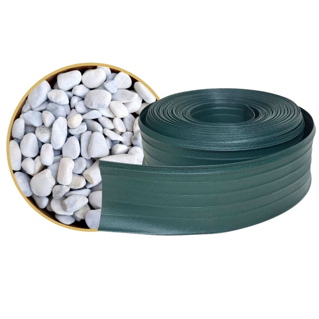 Limitador de Grama + Pedra Dolomita Branca Decoração Jardim