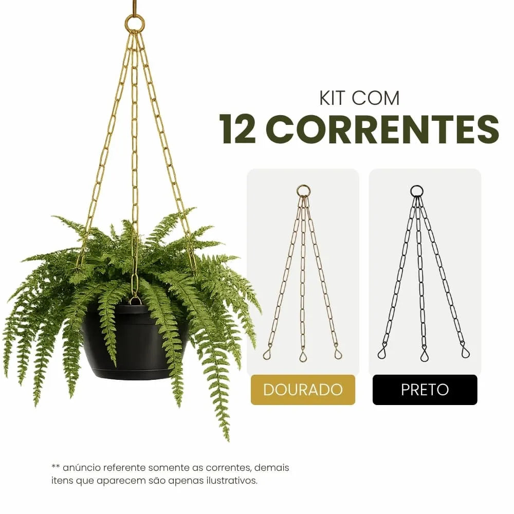 Kit com 12 Correntes Triplas Para Vasos Suspensos