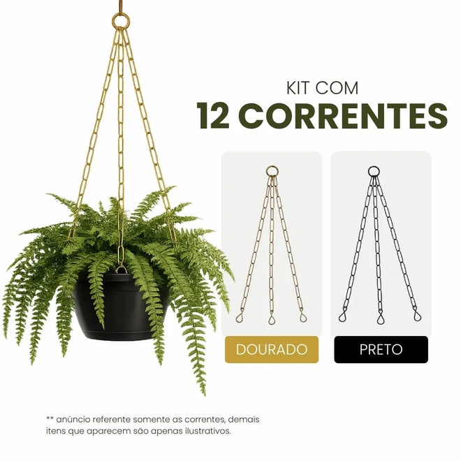 Kit com 12 Correntes Triplas Para Vasos Suspensos