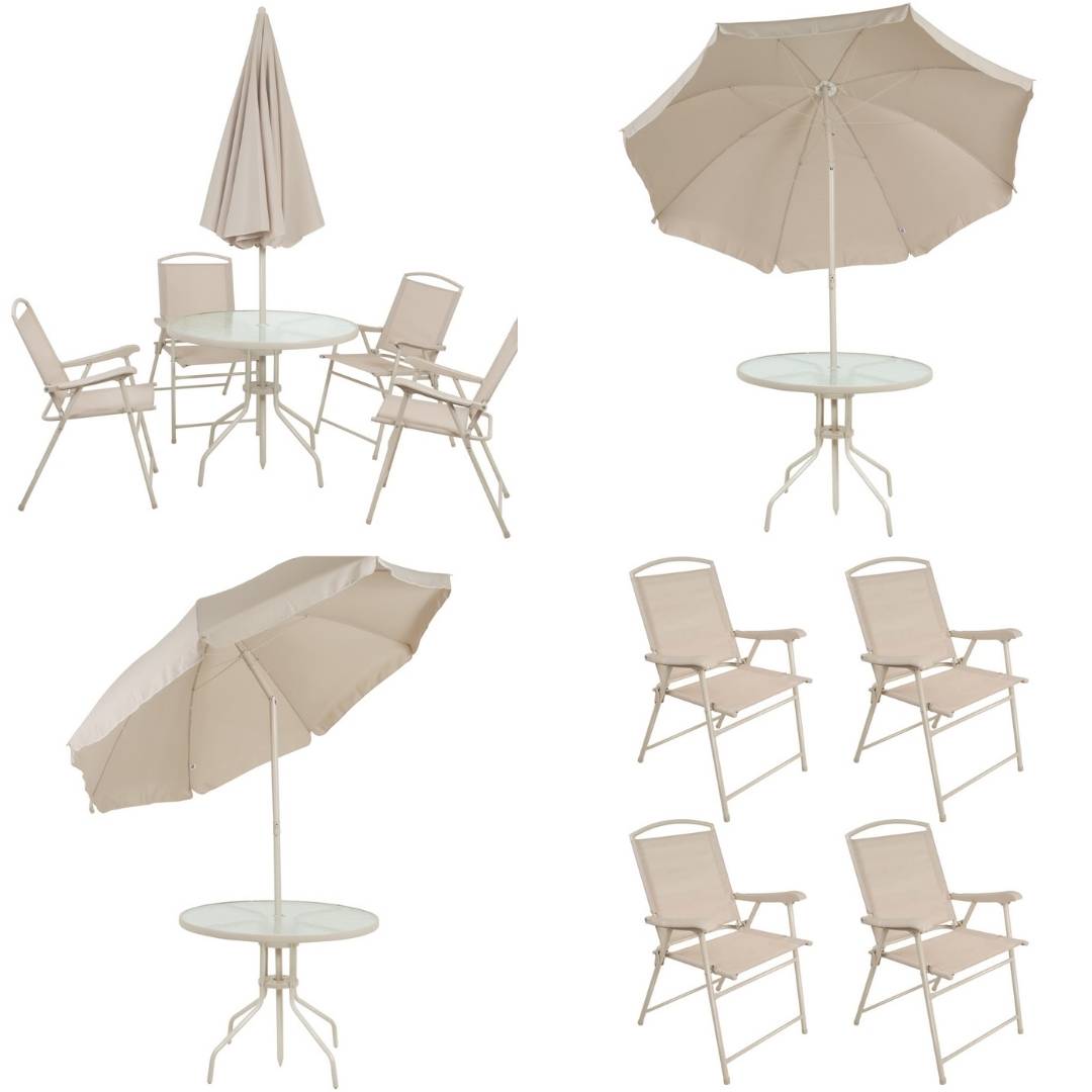 Conjunto Mesa + 4 Cadeiras + Guarda Sol Para Jardim