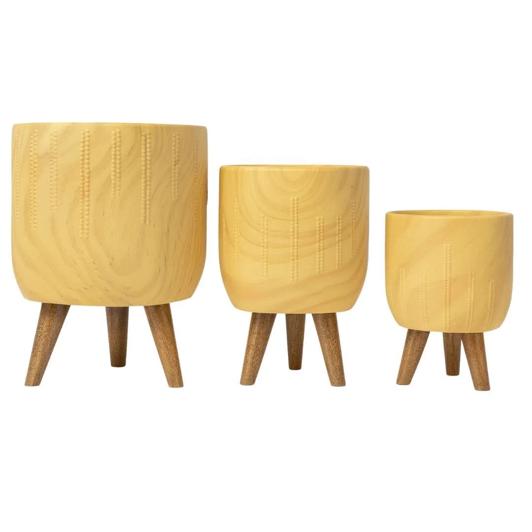 Kit 3 Vasos Genebra em Cerâmica com Tripé de Madeira