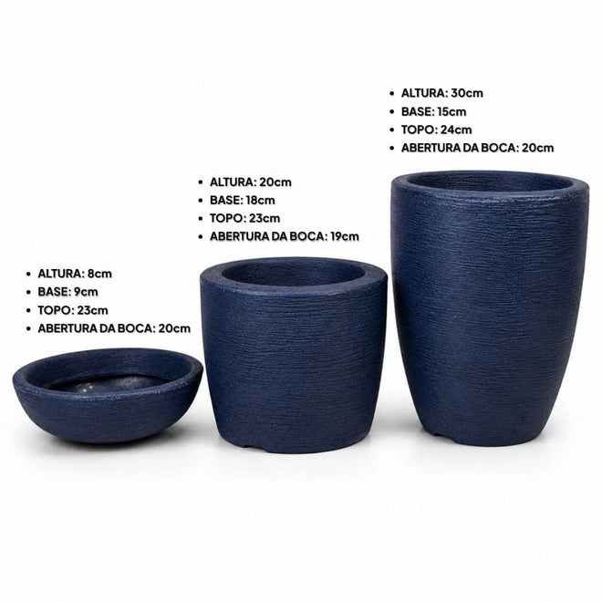 Kit 3 Vasos Texturizados Pequenos