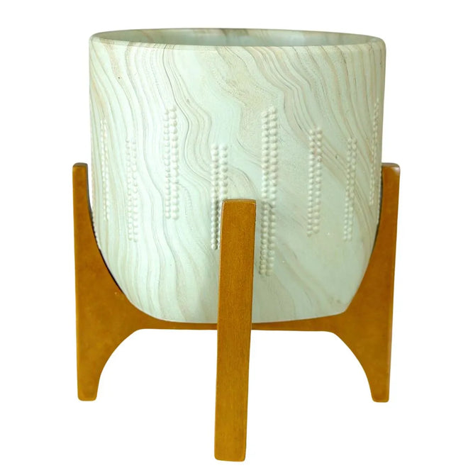 Vaso Cachepot Linha Genebra com Suporte de Madeira Baixo
