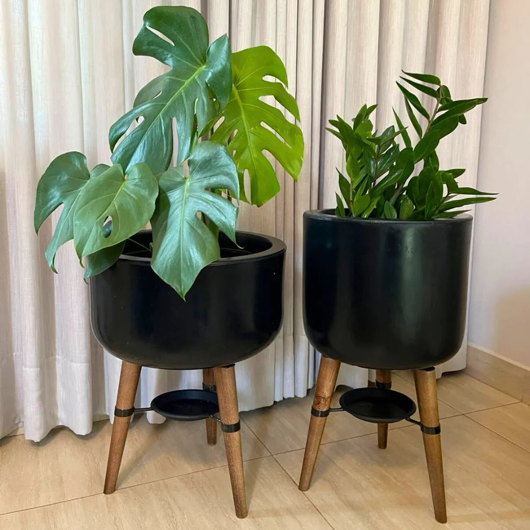 Kit Vaso + Bacia Linha Doha com Tripé de Madeira