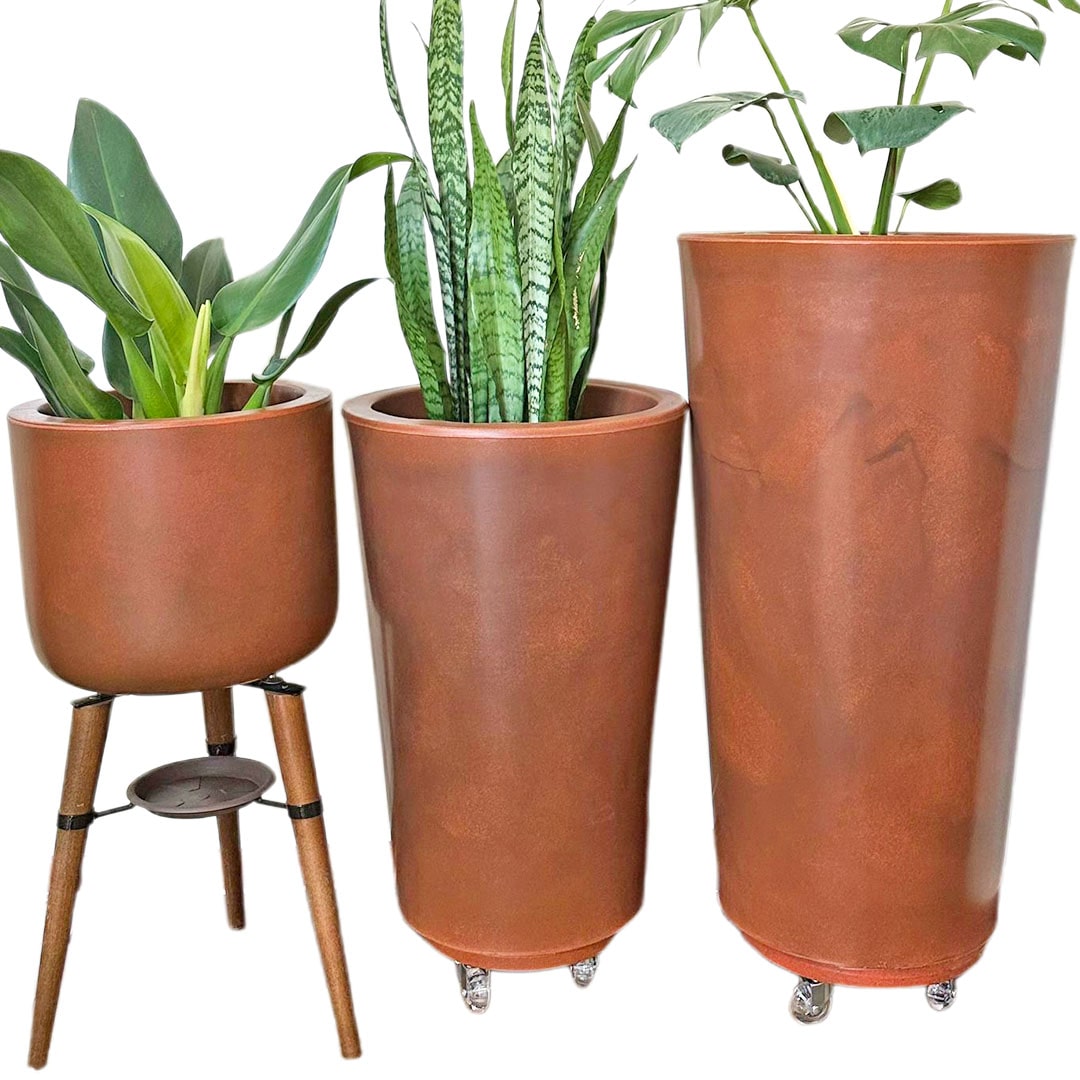 Kit 3 Vasos Linha Damasco em Polietileno