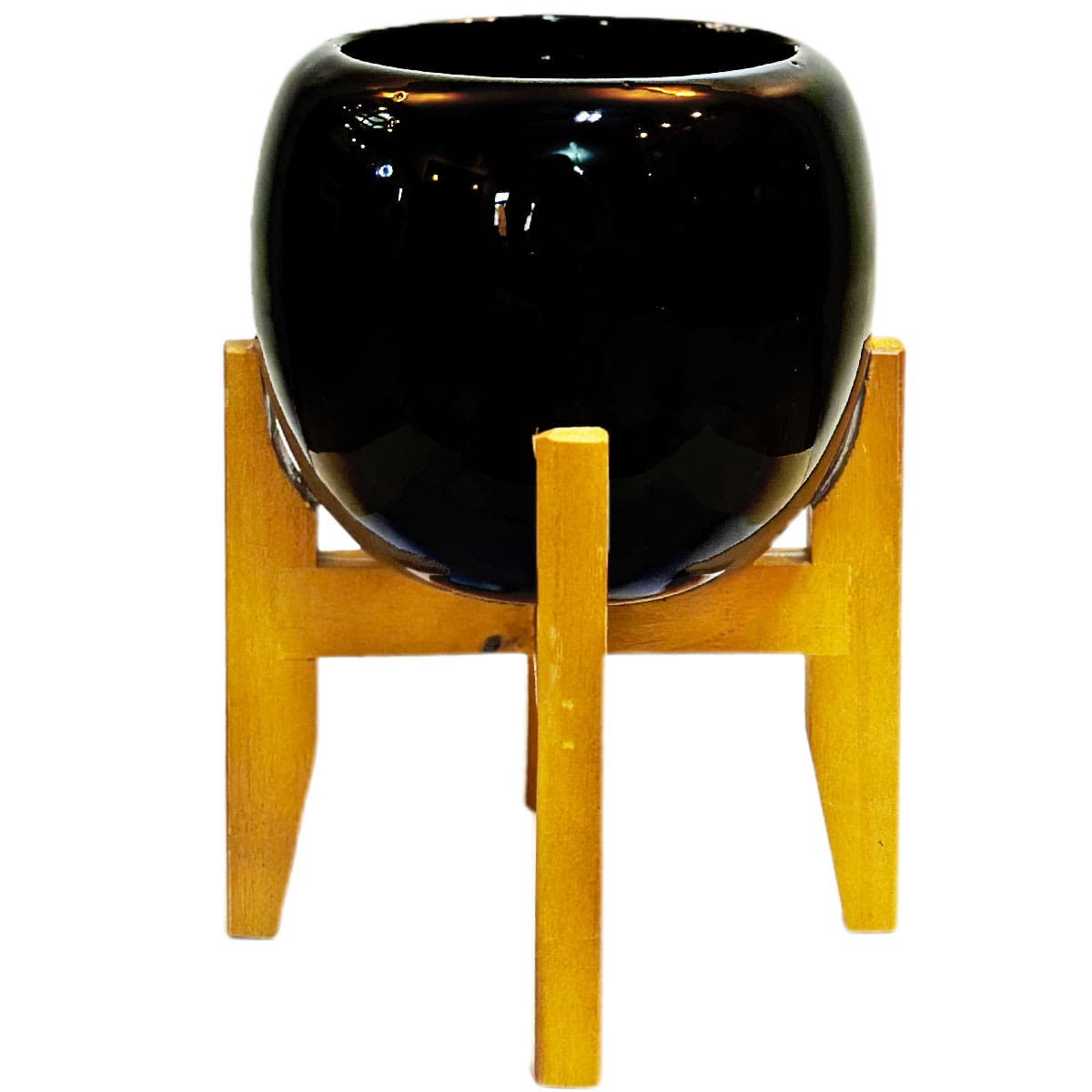 Vaso Cachepot em Porcelana com Tripé de Madeira