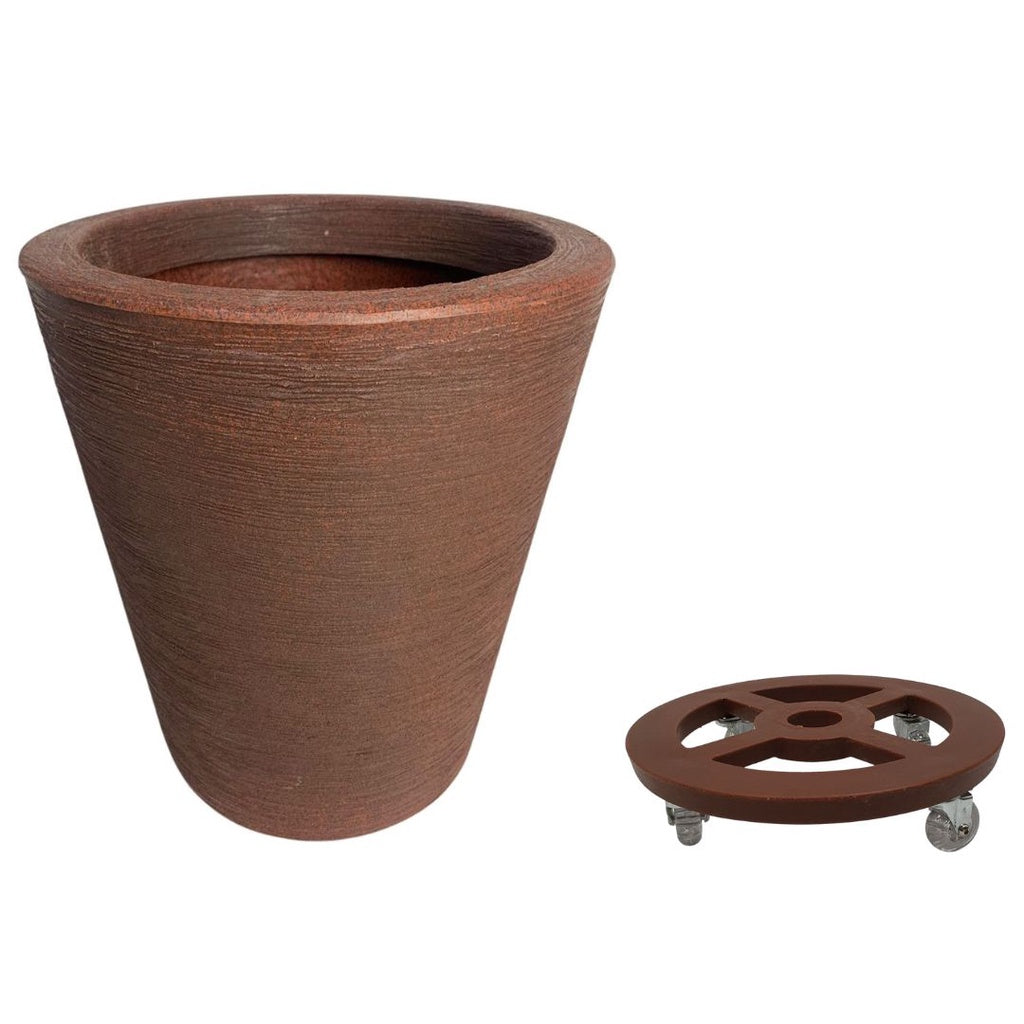 Kit Vaso em Polietileno 38x33cm + Suporte com Rodas