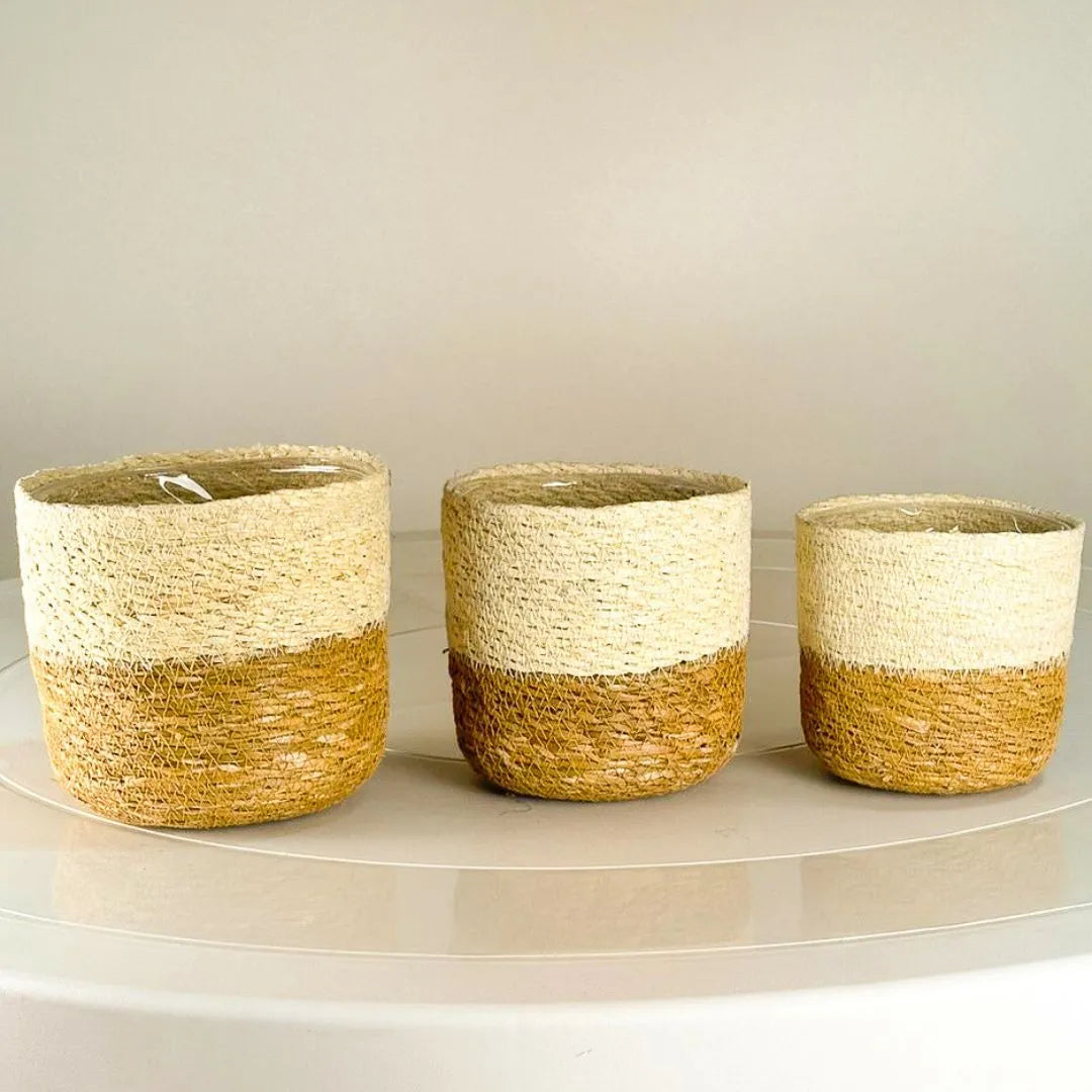 Kit 3 Cachepots Cesto Palha para Decoração