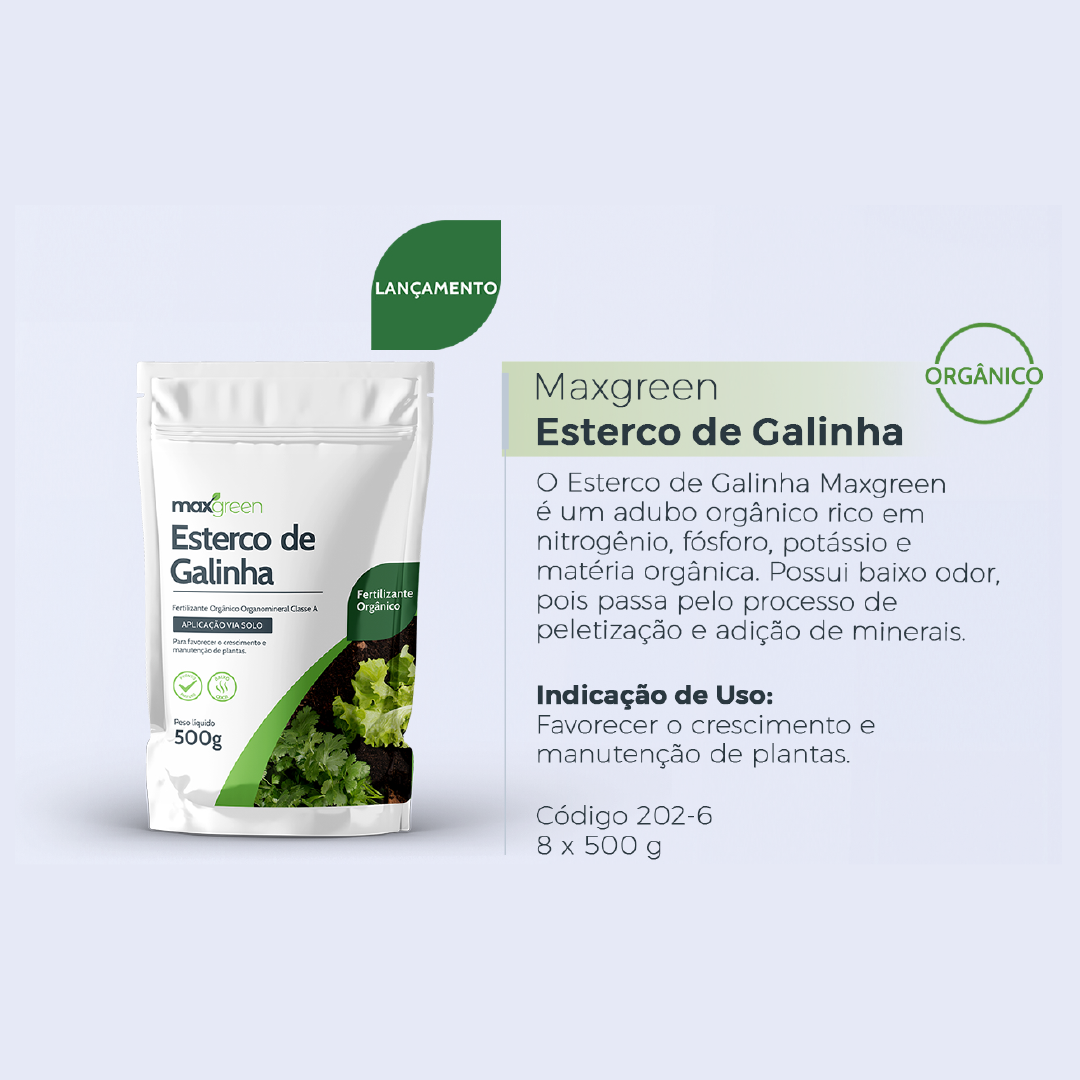 Maxgreen Adubo Orgânico Natural Esterco de Galinha 500g