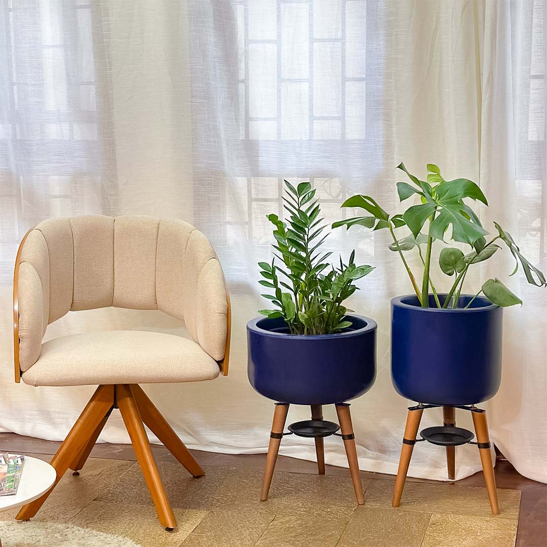 Kit Vaso + Bacia Linha Doha com Tripé de Madeira