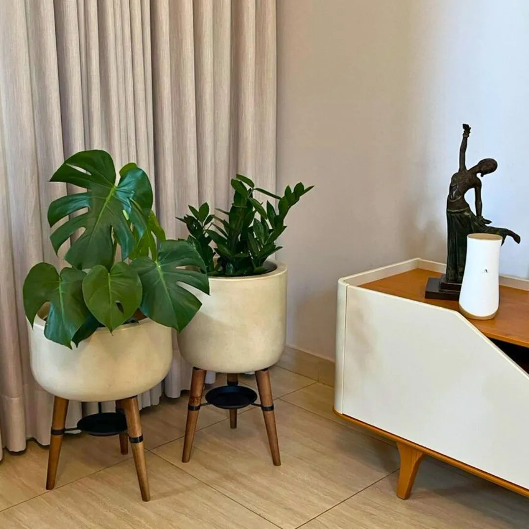 Kit Vaso + Bacia Linha Doha com Tripé de Madeira