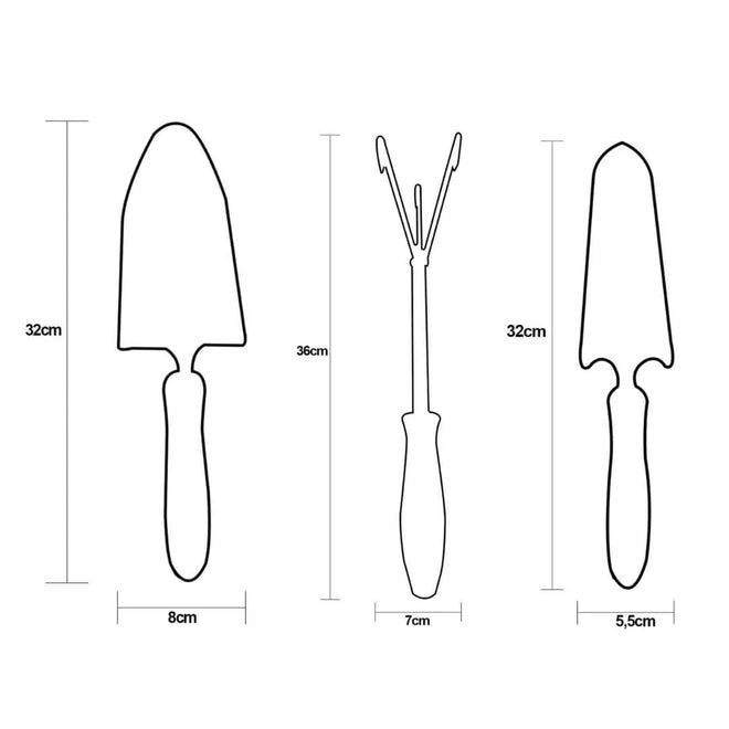 Kit de Ferramentas Para Jardinagem 3 Peças - Preto