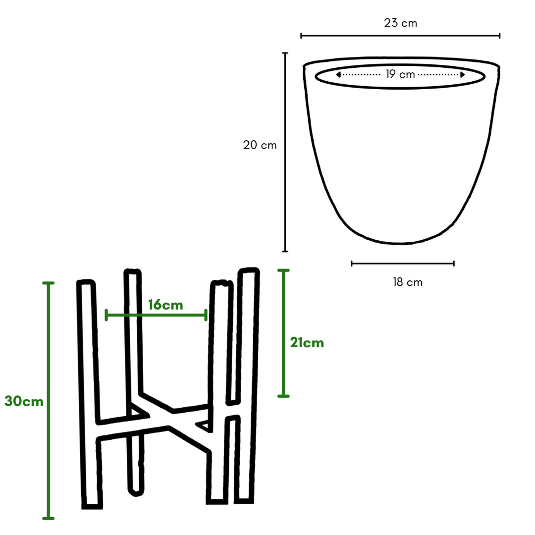 Kit Vaso Decorativo em Polietileno + Suporte de Madeira Rústica