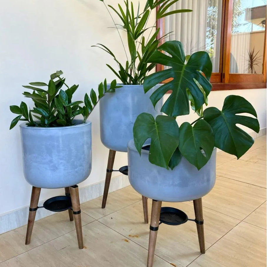 Kit 3 Vasos Linha Doha com Tripé de Madeira