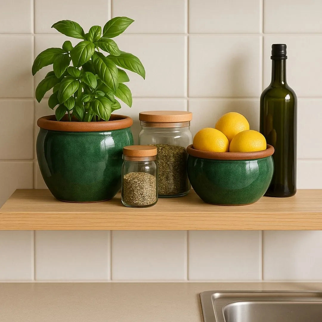 Kit 2 Vasos Cachepot em Cerâmica Esmaltada