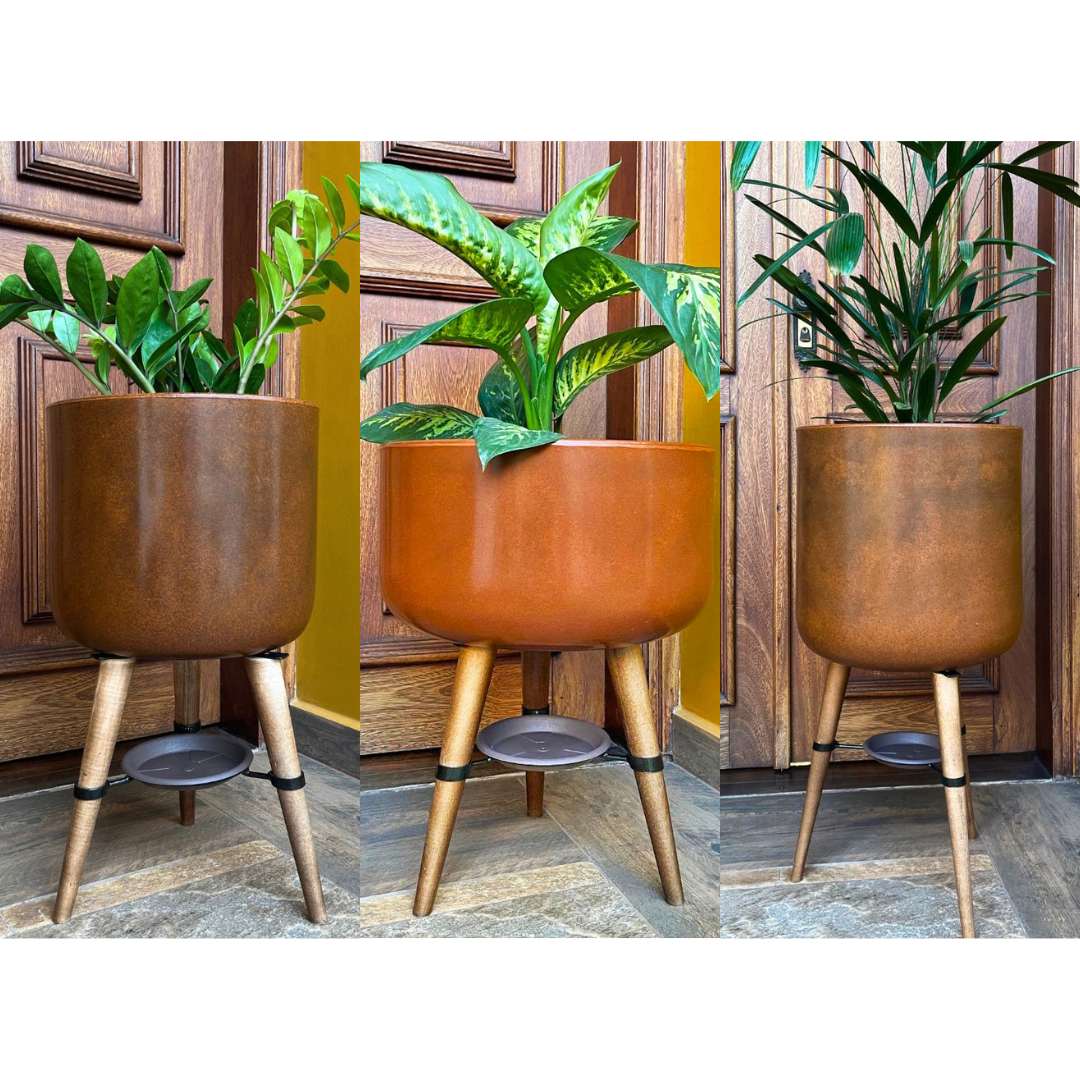 Kit 3 Vasos Linha Doha com Tripé de Madeira