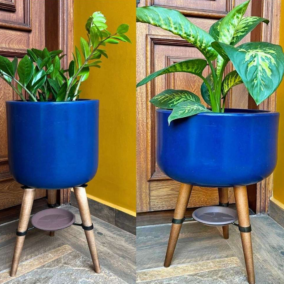 Kit Vaso + Bacia Linha Doha com Tripé de Madeira
