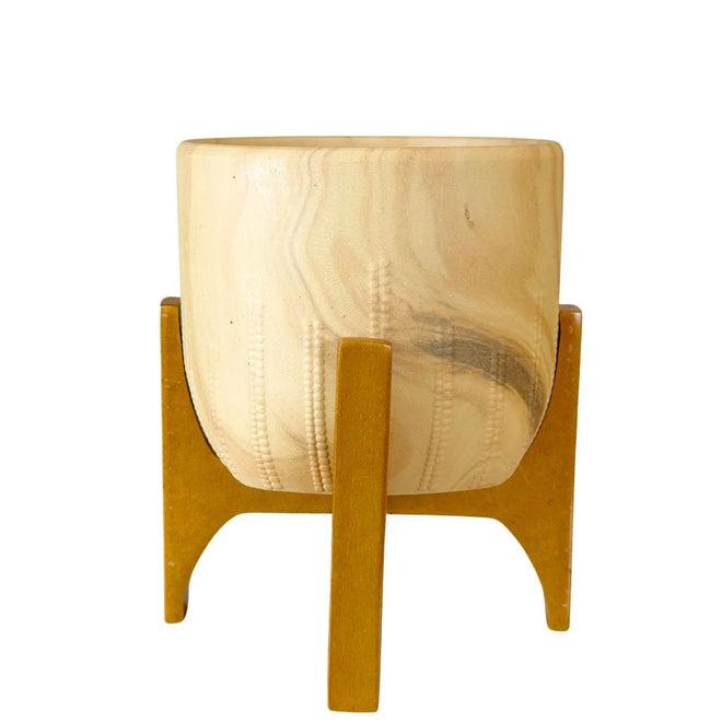 Vaso Cachepot Linha Genebra com Suporte de Madeira Baixo