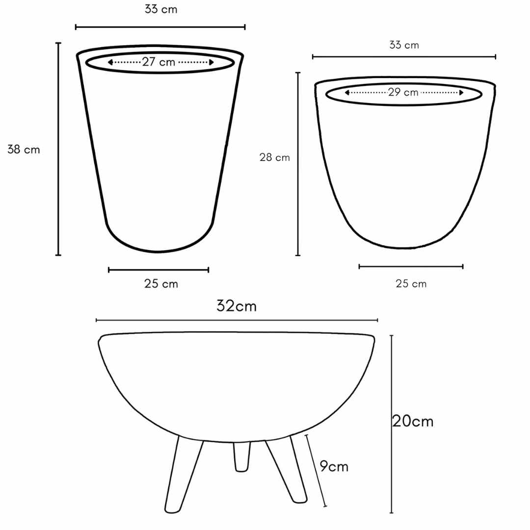 Kit 3 Vasos Decorativos em Polietileno