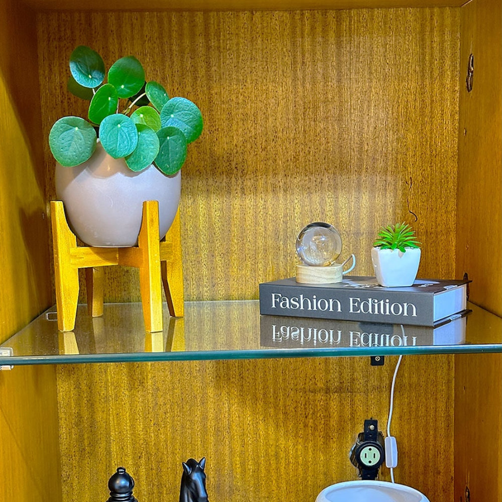 Vaso Cachepot em Porcelana com Tripé de Madeira