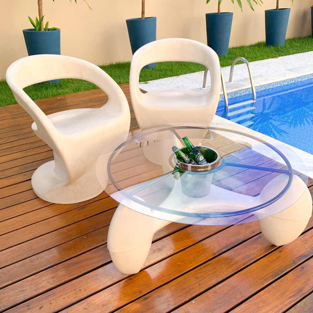 Conjunto Mesa de Centro com Champanheira + 2 Cadeiras Astúrias