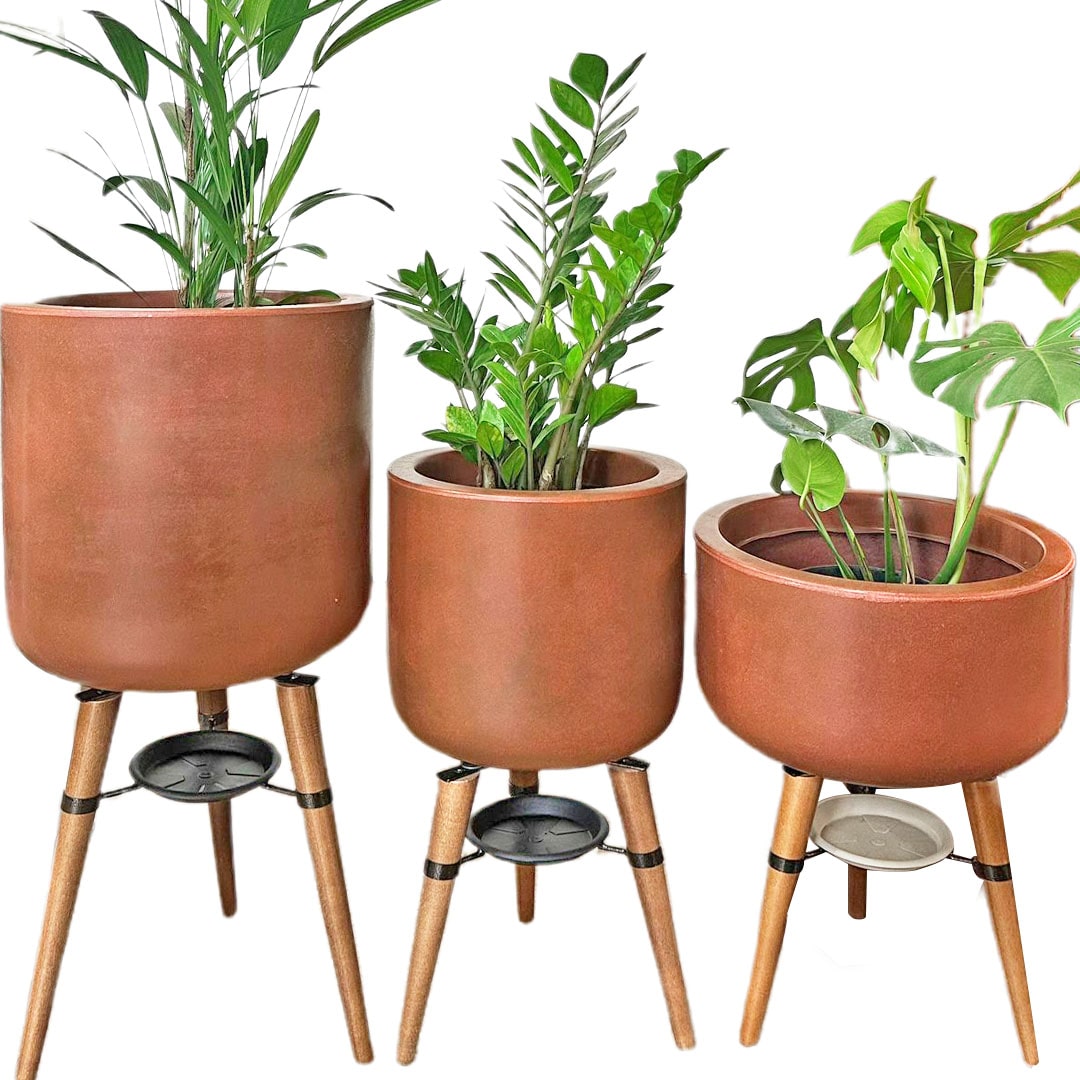 Kit 3 Vasos Linha Doha com Tripé de Madeira