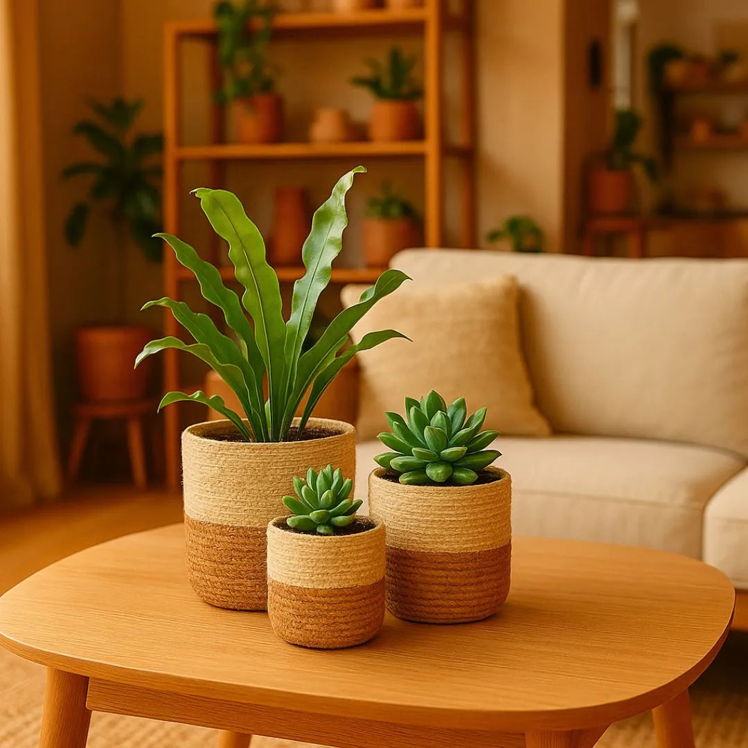 Kit 3 Cachepots Cesto Palha para Decoração