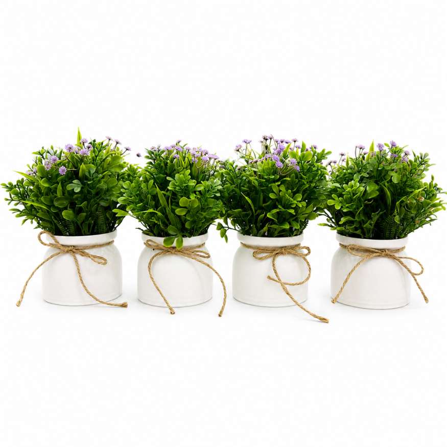 Kit 4 Vasos Decorativos com Flor Artificial