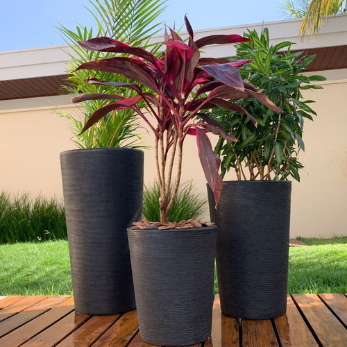 Kit 3 Vasos Linha Damasco Texturizado em Polietileno