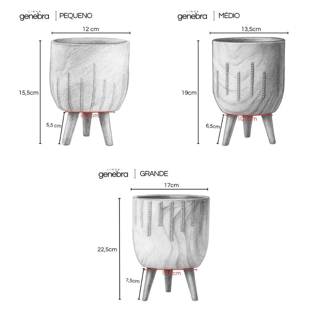 Vaso Cachepot Linha Genebra com Tripé de Madeira