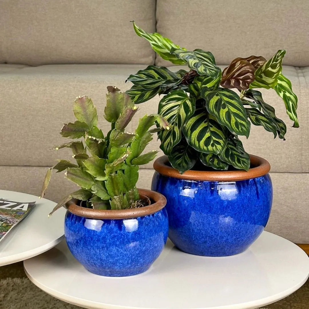 Kit 2 Vasos Cachepot em Cerâmica Esmaltada