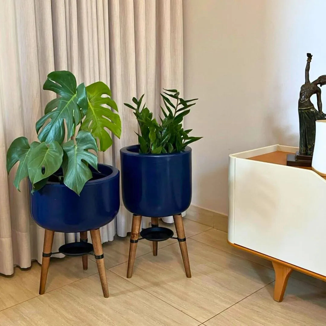 Kit Vaso + Bacia Linha Doha com Tripé de Madeira