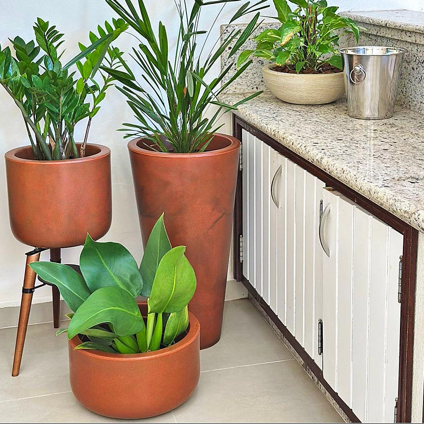 Kit 3 Vasos Cônico + Doha para Decoração Externa