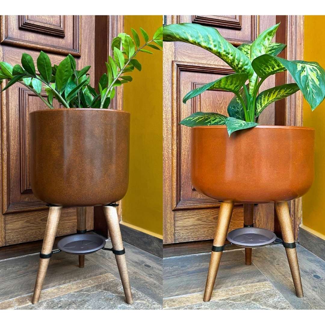 Kit Vaso + Bacia Linha Doha com Tripé de Madeira