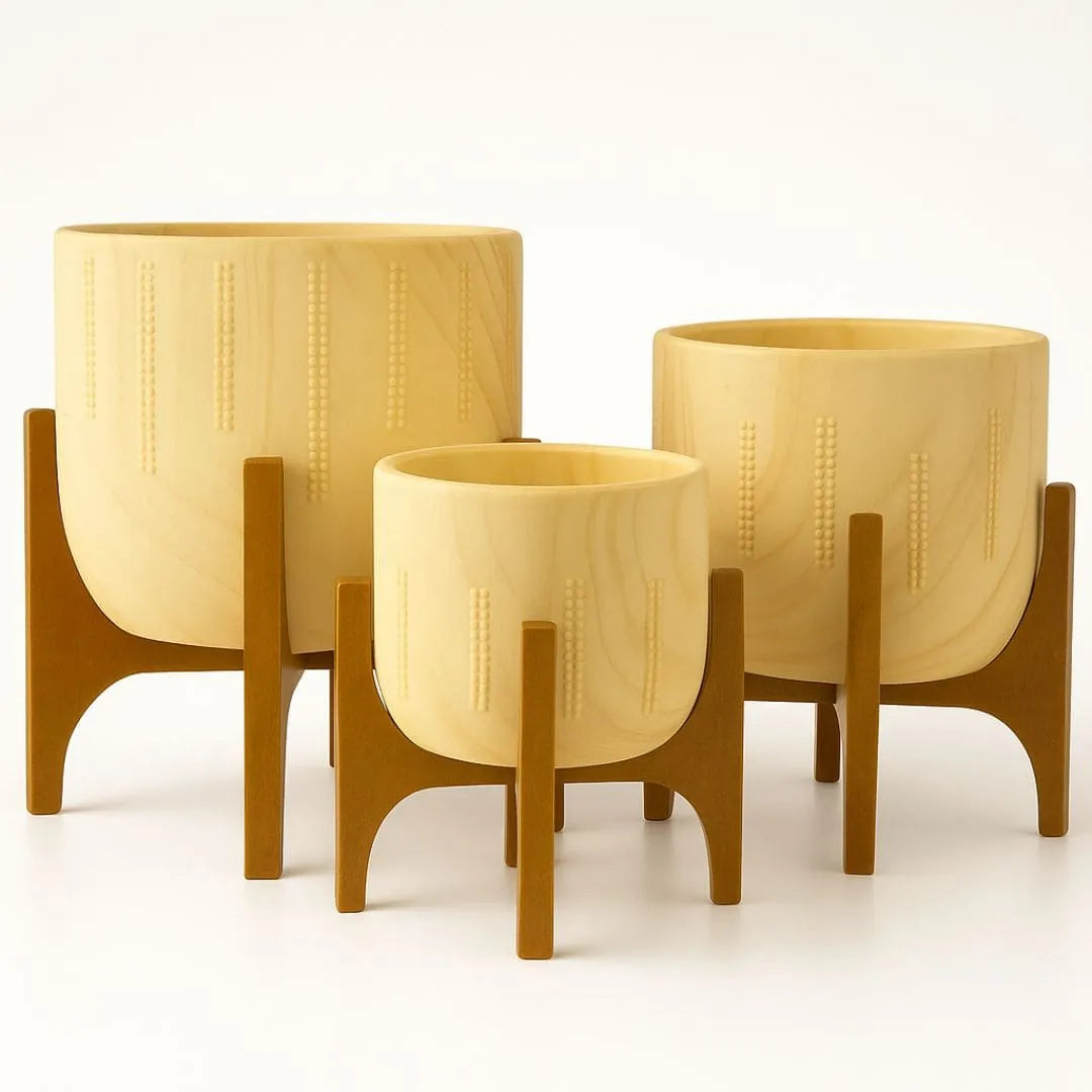 Kit 3 Vasos Genebra com Suporte de Madeira Baixo