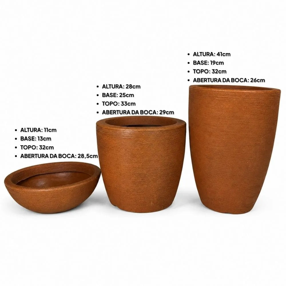 Kit 3 Vasos Texturizados Médios