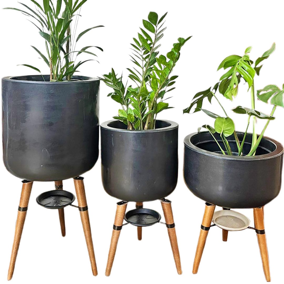 Kit 3 Vasos Linha Doha com Tripé de Madeira