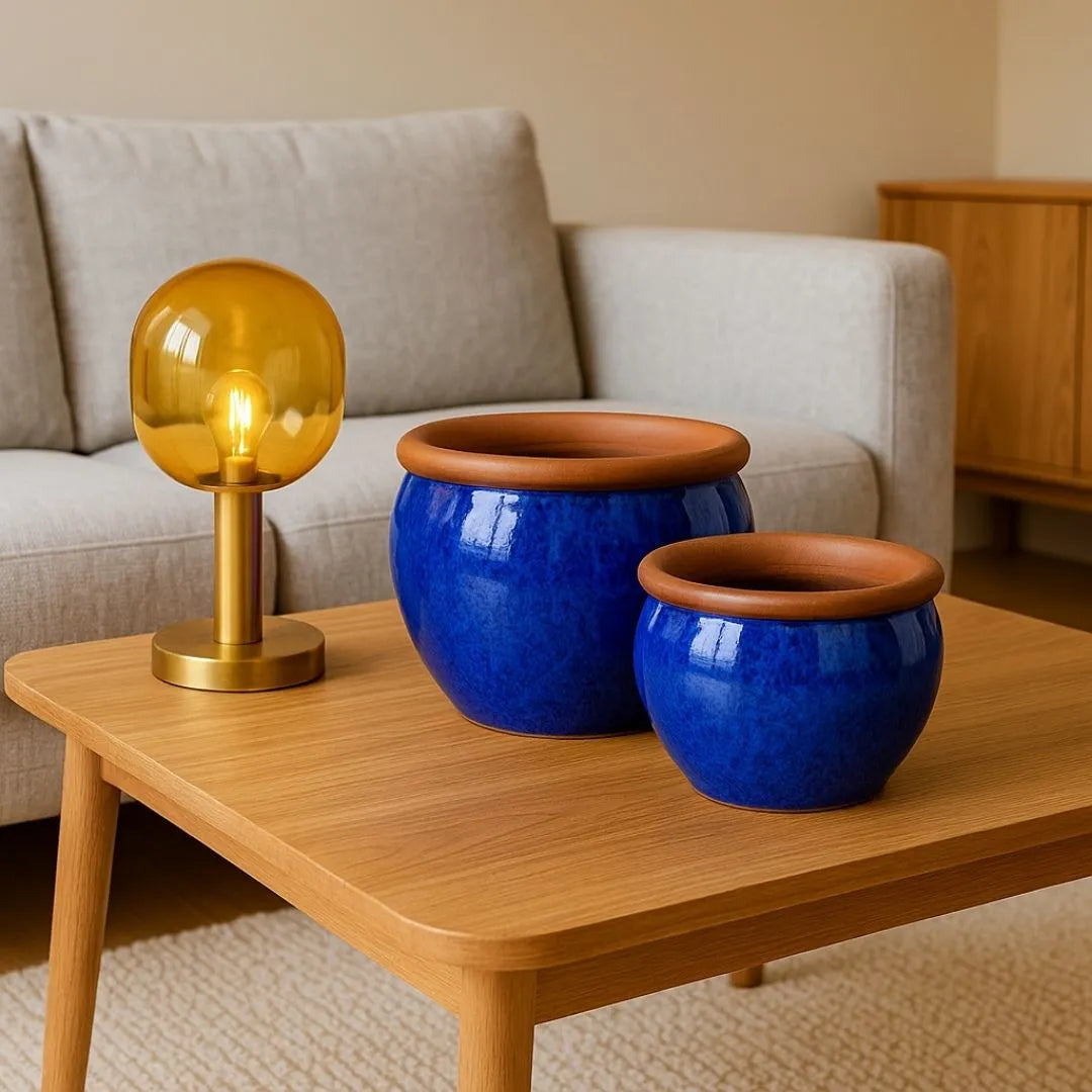 Kit 2 Vasos Cachepot em Cerâmica Esmaltada