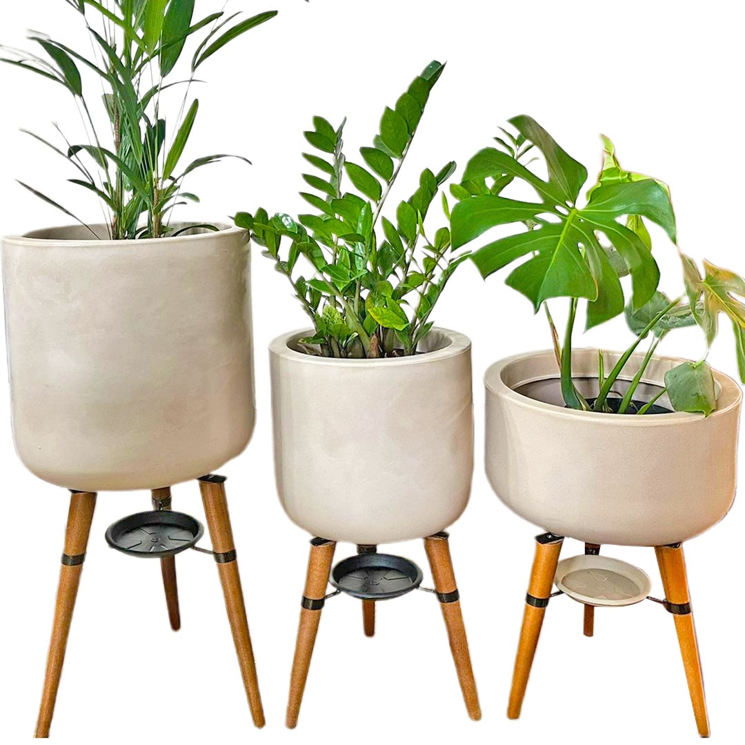 Kit 3 Vasos Linha Doha com Tripé de Madeira