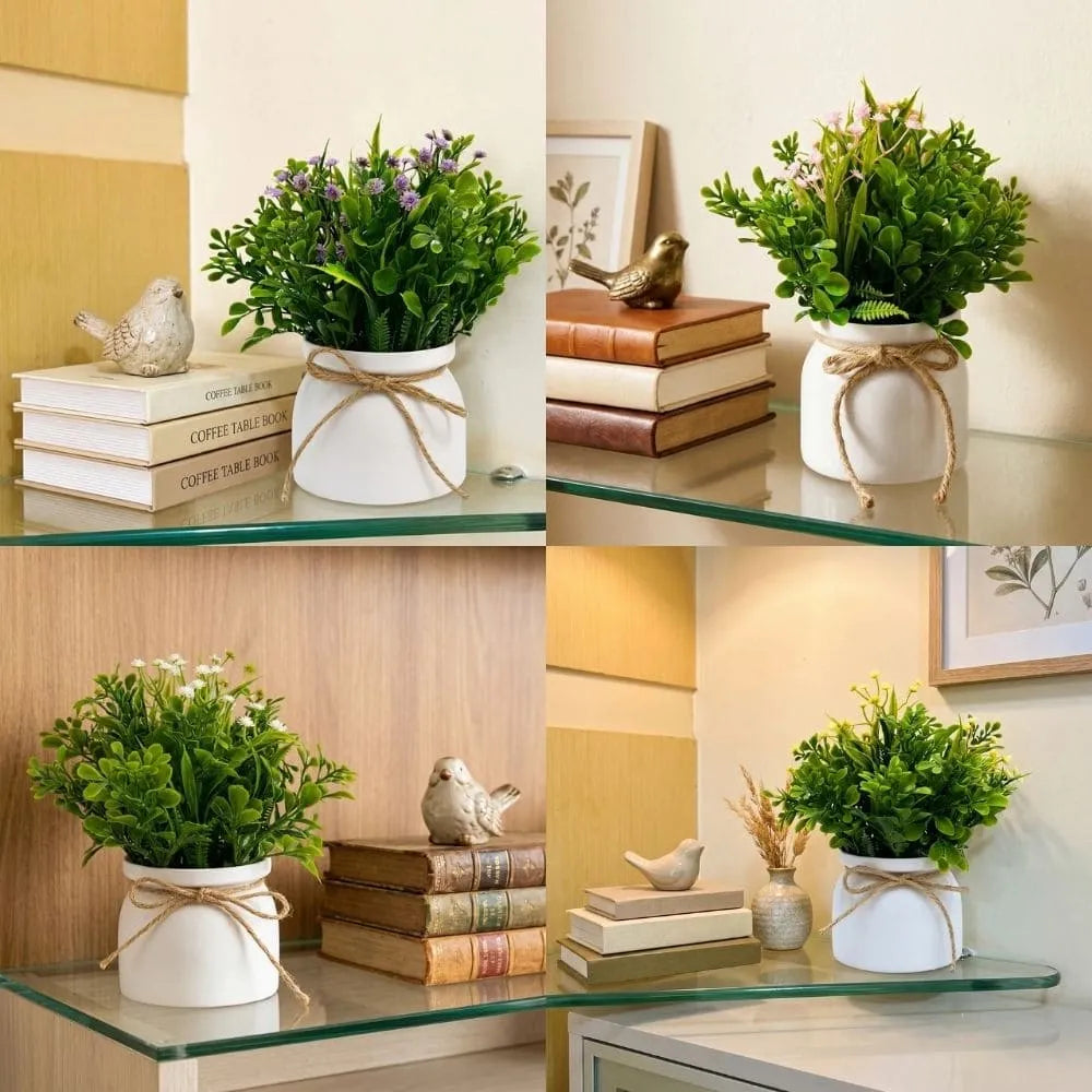 Kit 4 Vasos Decorativos com Flor Artificial