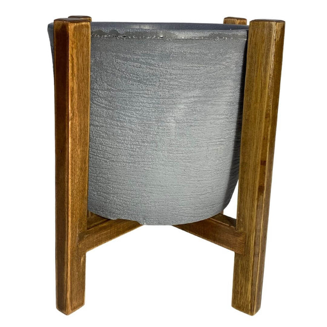 Kit Vaso Decorativo em Polietileno + Suporte de Madeira Rústica