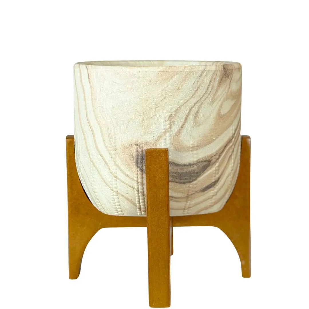 Vaso Cachepot Linha Genebra com Suporte de Madeira Baixo