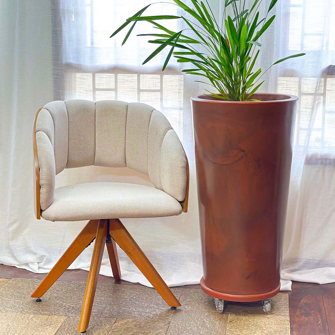 Kit Vaso Damasco Brilhante + Suporte com Rodinhas