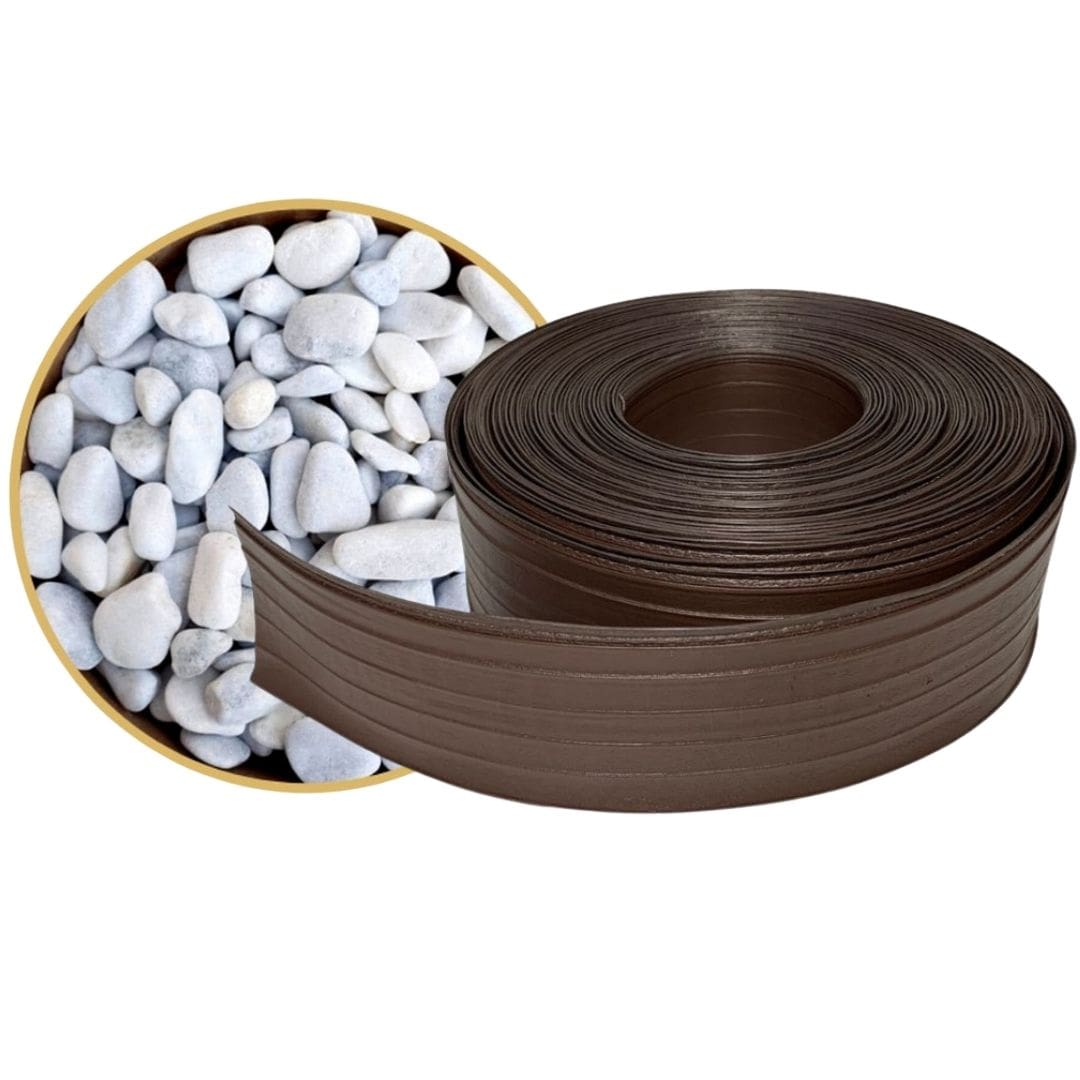 Limitador de Grama + Pedra Dolomita Branca Decoração Jardim