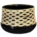 Vaso Cachepot de Cerâmica Preto com Textura Ondulada Branca 15x11cm
