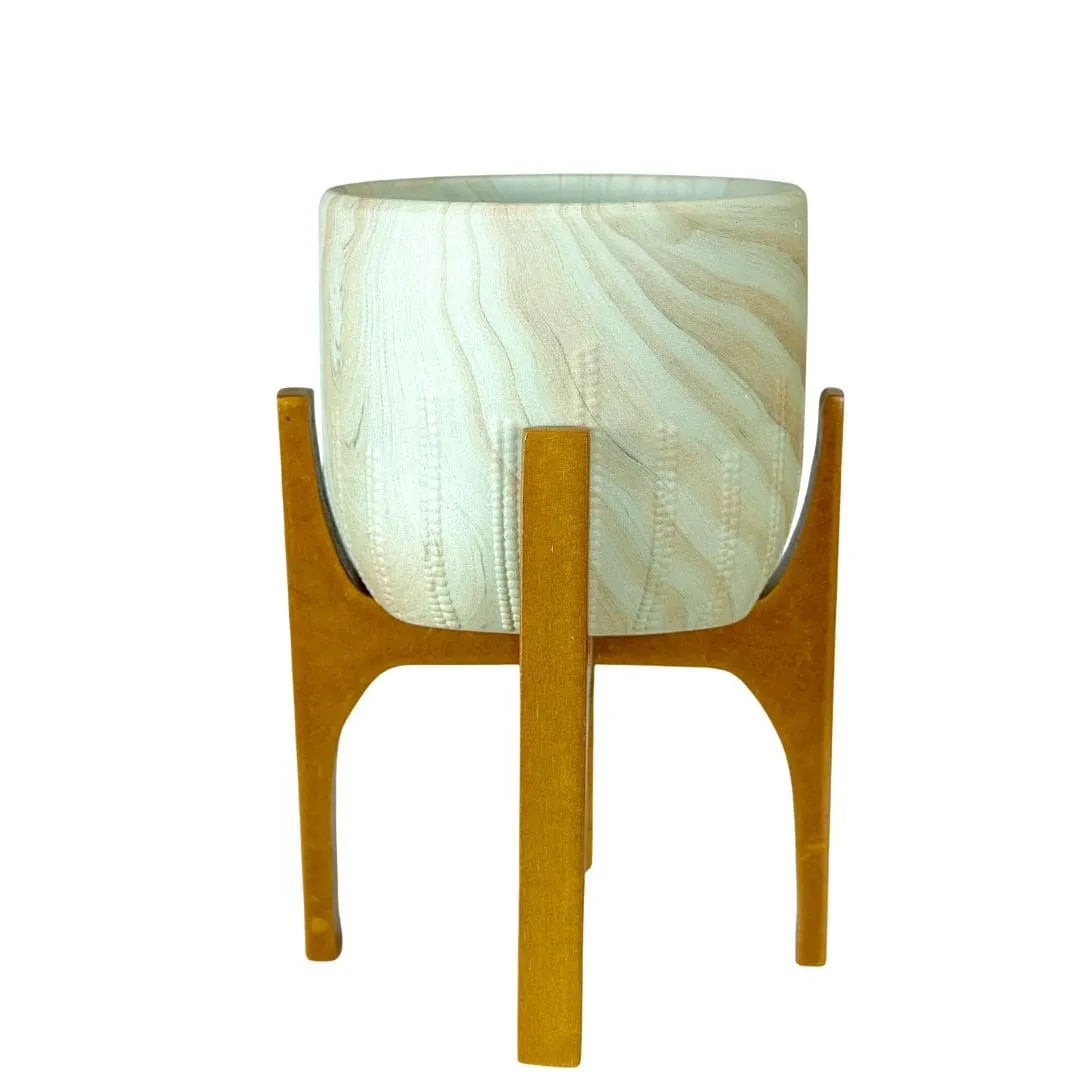Vaso Cachepot Linha Genebra com Suporte de Madeira Alto