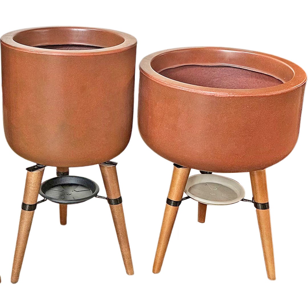 Kit Vaso + Bacia Linha Doha com Tripé de Madeira